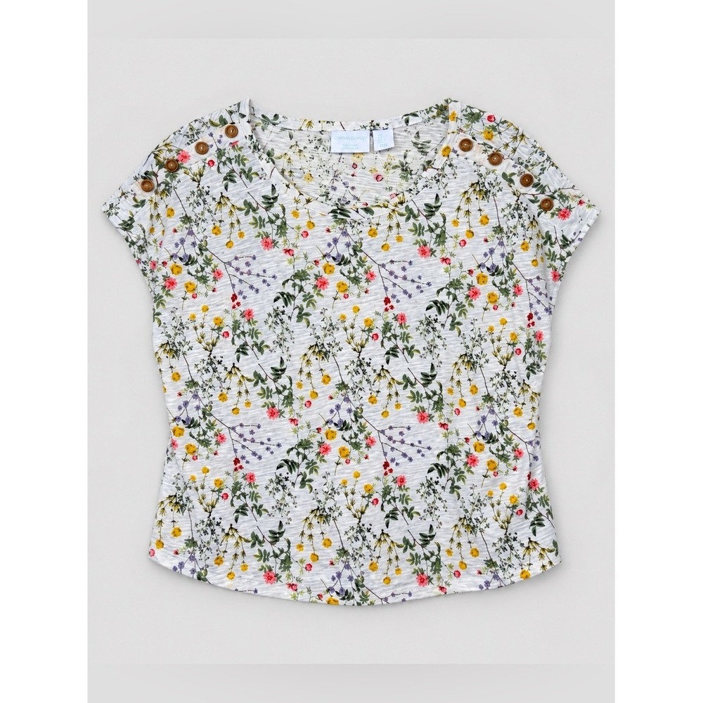 Cynthia Rowley Linen Top Blouse XL Coastal Euro Summer Floral Cottage